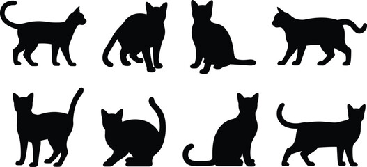Cat silhouette vector set, modern feline poses black icons collection isolated on light background for creative design use © MdSakila