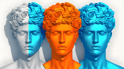 Colorful classic sculpture busts in pop art style