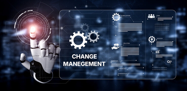 AI supports business transformation through change management strategies combining innovation, globalization, solution enablement, and team collaboration Vouch