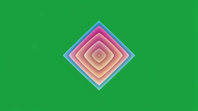 Abstract geometric diamond shapes shifting in green field.