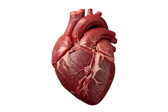 Human heart organ displaying intricate cardiovascular system, anatomy, and biological structure on transparent background
