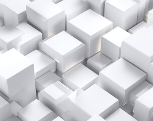Abstract White Cubes - 3D Geometric Pattern with Soft Shadows and Clean Aesthetic.