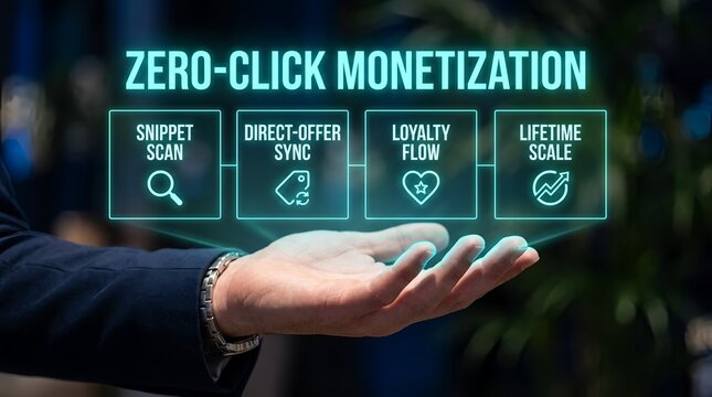 Businessman presenting zero click monetization concept with hand