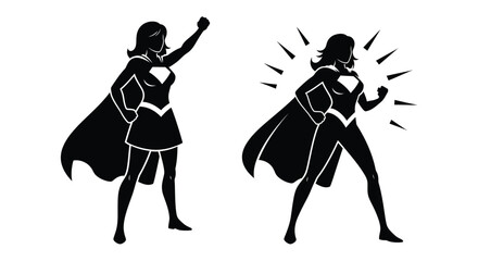 Two heroic women in dynamic poses a striking black silhouette © Jesmin