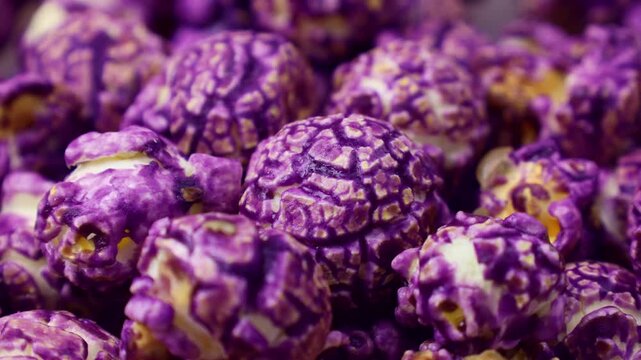 Bright purple grape popcorn circle rotation close up