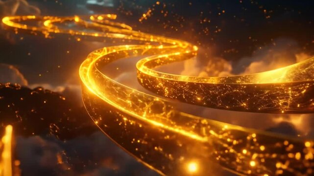 Abstract glowing pathway across cloudy sky