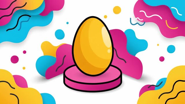 Golden Egg on Pink Pedestal with Colorful Abstract Shapes 2D Animation