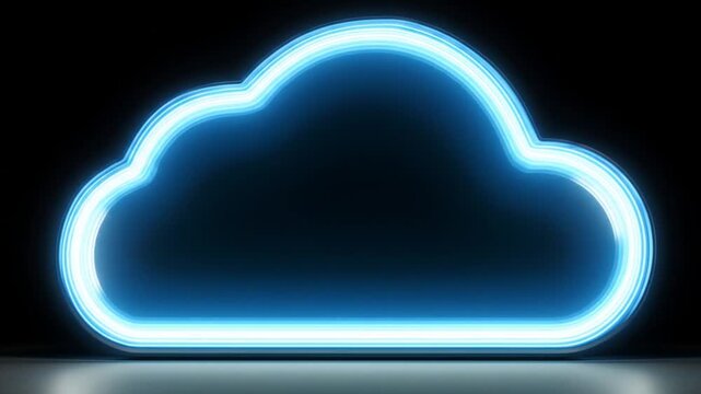 Neon cloud icon on black background for technology and data concepts