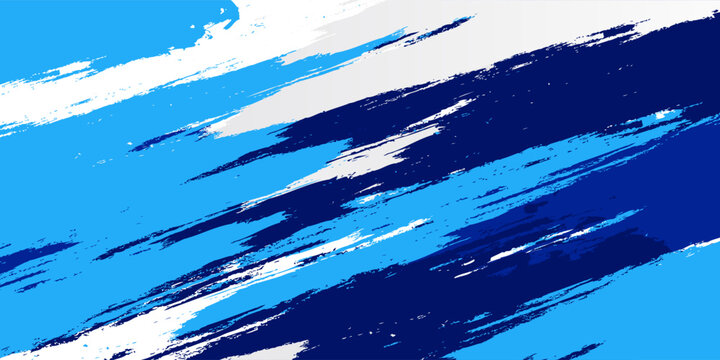 Abstract blue brush stroke background with bold, dynamic paint streaks in varying shades of blue and white