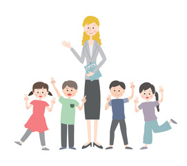 Fototapeta premium 外国人講師と生徒の子供たち