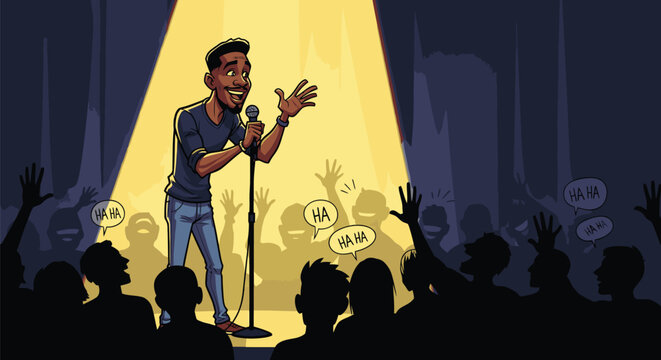 Man Performing Stand Up Comedy on Stage.