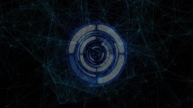 On startup circular 3D interface appearing rotating rings scanning info with pulsing wireframe