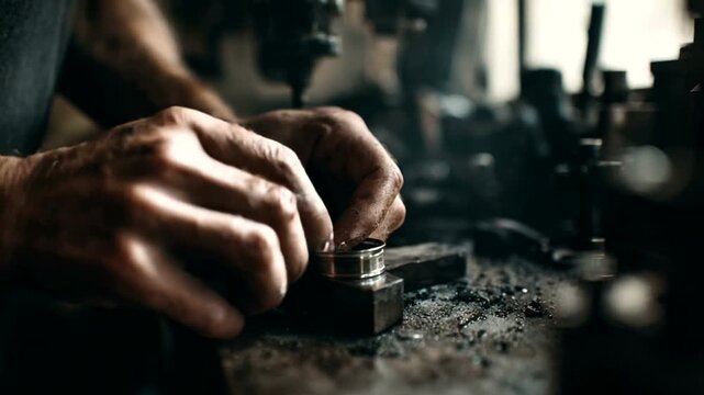 Skilled artisan working on metal in a workshop