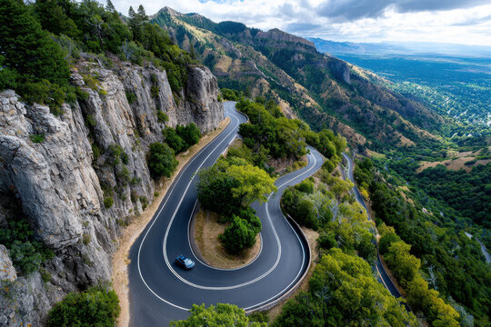 Winding Mountain Road with Scenic Valley View