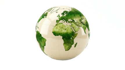 Obraz premium A detailed globe with lush green continents and clear blue oceans, presented in a clean studio shot with a white background, evoking a sense of environmental awareness and global connection.