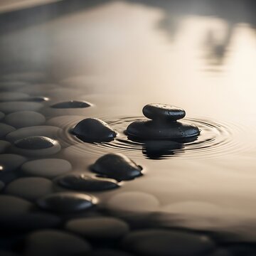 Zen Stones Stacked in Calm Water for Meditation and Relaxation.