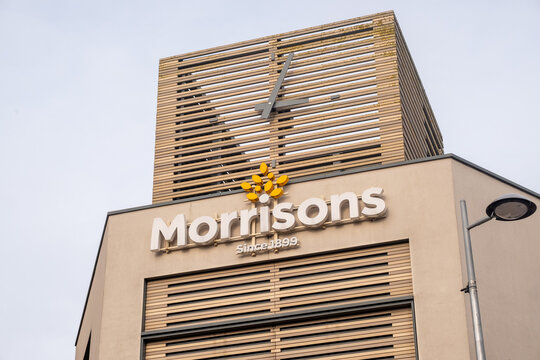 LONDON -  Morrisons Ealing Broadway &ndash; supermarket clock tower and exterior in West London