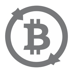 Obraz premium Grey circular vector icon featuring the bitcoin symbol in the center with arrows indicating rotation