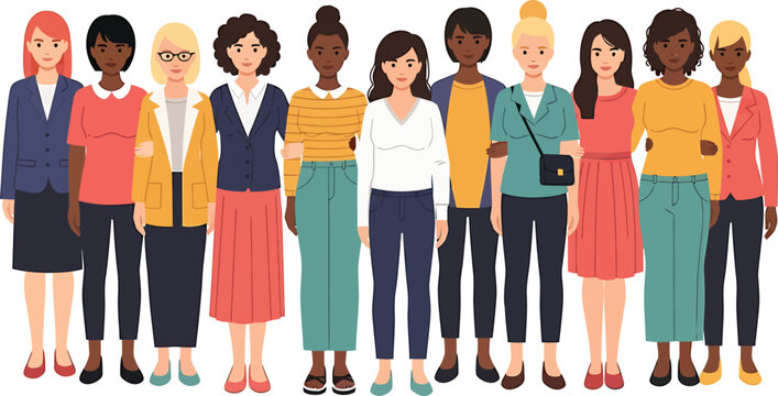 Diverse Women Standing Together in Cartoon Style