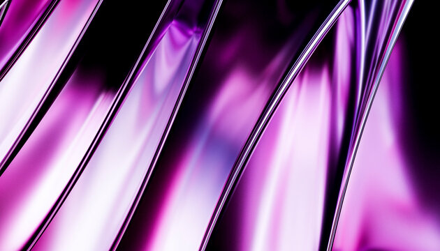 Glossy metallic purple and pink abstract background with flowing curves and reflections. Illustration, rendering