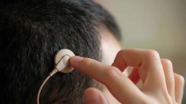 Disability technology hearing communication tech aid support modern listening device for hearing loss head implant highlighting clear communication