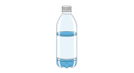 A clear plastic bottle, partially filled with refreshing blue water, standing upright on a plain white background. © Ngelus