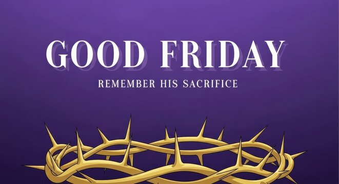 A crown of thorns on a purple background with good friday text, symbolizing jesus christs sacrifice