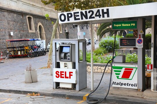 CATANIA, ITALY - AUGUST 8, 2024: Italpetroli brand gas station in Catania town in Sicily island, Italy. Italpetroli is part of Unicredit bank group.