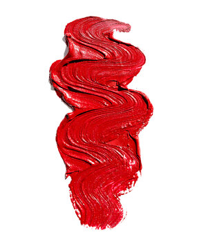 Red lipstick smear with textured waves on a white background.