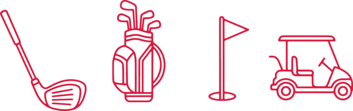 Iconic symbols representing essential elements of a golf course and equipment