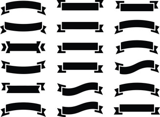Ribbon banner set, elegant black and white ribbon banner collection featuring 15 designs for stylish typography decoration certificate headers and creative design use.