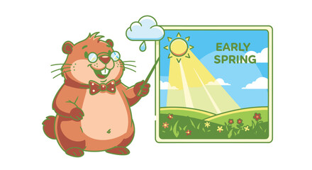 Fototapeta premium Groundhog Predicting Early Spring Weather Forecast.