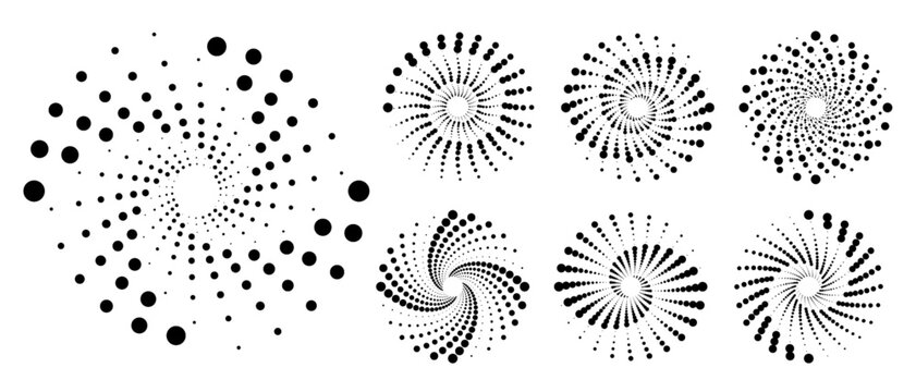 Abstract PNG spiral frame with random dots. Concentric circles convey dynamic motion. Great for sci-fi, tech, or futuristic visuals.