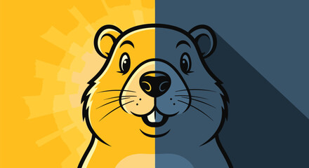 Cartoon Beaver Character with Yellow Blue Background. © SuryaAji