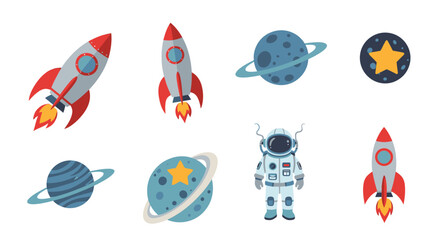 Colorful Space Elements and Astronaut Illustration. © SuryaAji