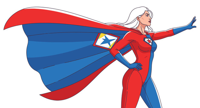 Female Superhero Cartoon Character Flying.
