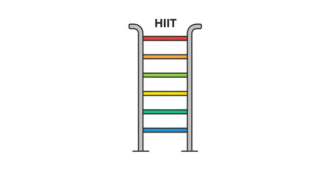 HIIT workout ladder illustration showing progressive intensity levels for high-intensity interval training, fitness, and exercise programs.