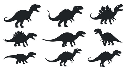 Dinosaur Silhouettes Collection: Tyrannosaurus Rex, Stegosaurus, Triceratops Icons © difka