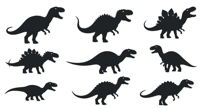 Dinosaur Silhouettes Collection: Tyrannosaurus Rex, Stegosaurus, Triceratops Icons