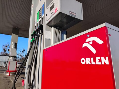 KATOWICE, POLAND - JANUARY 21, 2026: Orlen brand gas station fuel pump in Katowice, Poland.