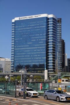 SEOUL, SOUTH KOREA - APRIL 8, 2023: Yonsei University Severance building in Seoul. Yonsei University is one of 3 most prestigious universities in Korea forming SKY group.