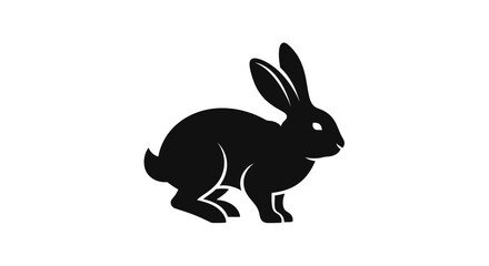 Obraz premium Black rabbit silhouette on white background, simple icon, vector illustration
