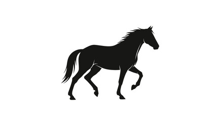 Obraz premium Black Horse Silhouette Walking on White Background - Elegant Equine Profile