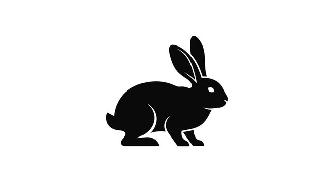 Black rabbit silhouette on white background, vector illustration, simple graphic design