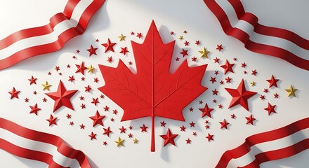 Naklejka premium Victoria day canada celebrations with maple leaf and red stars