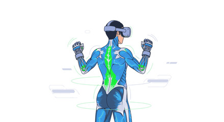 Fototapeta premium Human anatomy in VR headset, virtual reality technology, augmented reality, digital health, futuristic medical simulation