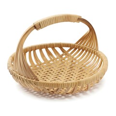 Woven rattan basket with handle isolated on white background
