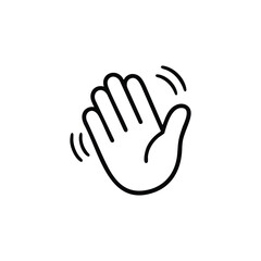 Obraz premium Waving Hand Gesture Icon Black And White Vector Line Illustration Of Hello Greeting Symbol