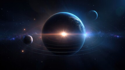 Fototapeta premium Celestial alignment planetary motion concept of balance and destiny copy space universal order theme futuristic silhouette orbital path backdrop