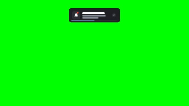 Dynamic animated digital notification bell alert popping up on a bright green screen chroma key background element, ideal for tech videos and modern